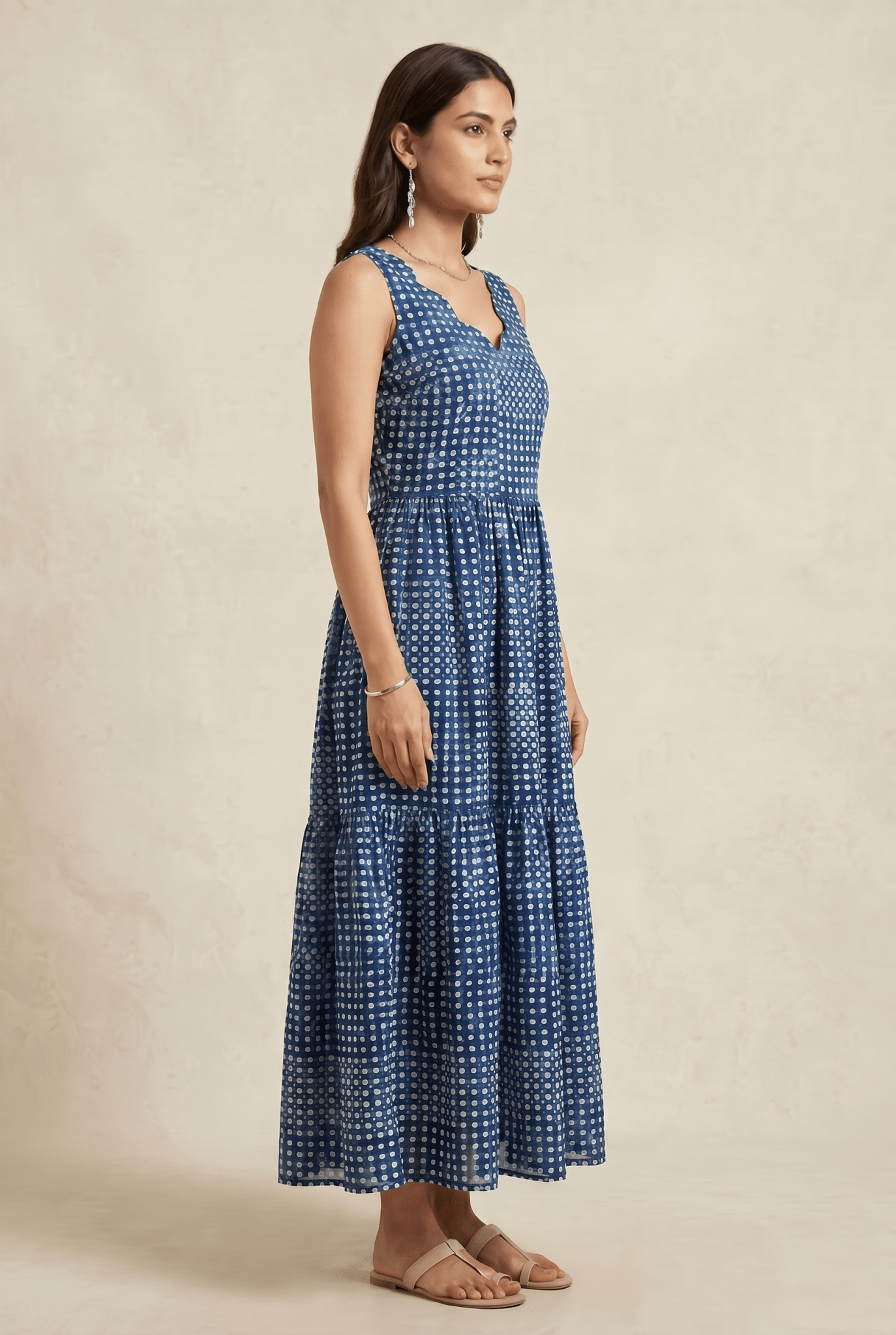 Printed Gathered Panel Dress With Designer Neck - Western Era Dresses for women