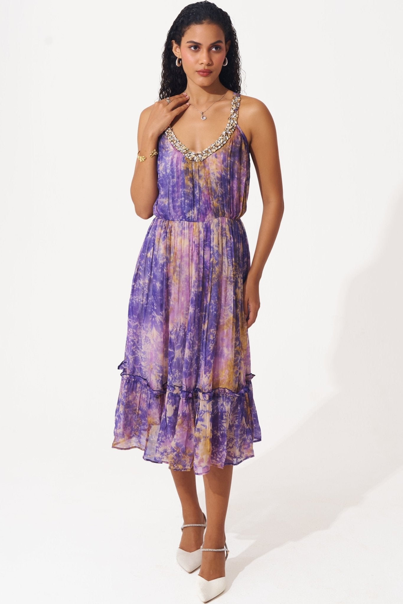 Printed Organza Dress with Embellished Neckline - Western Era Dresses for women