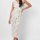 Printed White Jumpsuit with Waist Knot - Western Era Jumpsuits for women