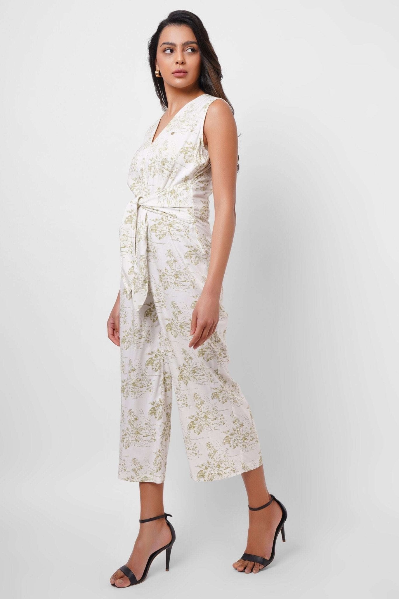 Printed White Jumpsuit with Waist Knot - Western Era Jumpsuits for women