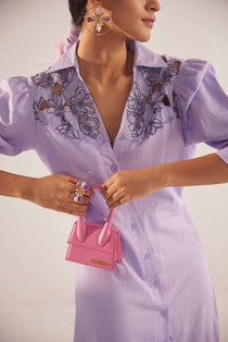 Purple Event Wear Long Dress With Yolk Embroidery and Side Slit - Western Era Dresses for women