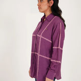 Purple Line Embroidered Oversized Shirt - Western Era Tops for women