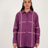 Purple Line Embroidered Oversized Shirt - Western Era Tops for women