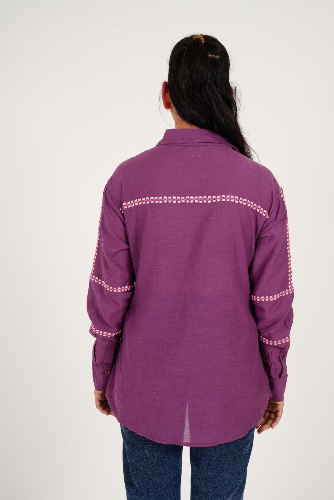 Purple Line Embroidered Oversized Shirt - Western Era Tops for women