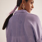 Purple Pleated sleeves Oversized Cotton Shirt - Western Era Tops for women