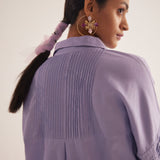 Purple Pleated sleeves Oversized Cotton Shirt - Western Era Tops for women