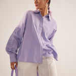 Purple Pleated sleeves Oversized Cotton Shirt - Western Era Tops for women