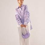 Purple Pleated sleeves Oversized Cotton Shirt - Western Era Tops for women