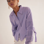 Purple Pleated sleeves Oversized Cotton Shirt - Western Era Tops for women
