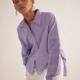 Purple Pleated sleeves Oversized Cotton Shirt - Western Era Tops for women