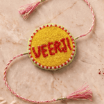 Red Bead Detailing Rakhi with Soft Pink Braided Threads - Western Era Rakhi for women