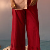 Red Bloom Schiffli Trousers - Western Era trousers for women