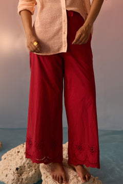 Red Bloom Schiffli Trousers
