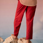 Red Bloom Schiffli Trousers - Western Era trousers for women