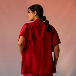 Red Co - ord Set with Shell Embroidery Crop Top and Shorts - Western Era Co - ord set for women