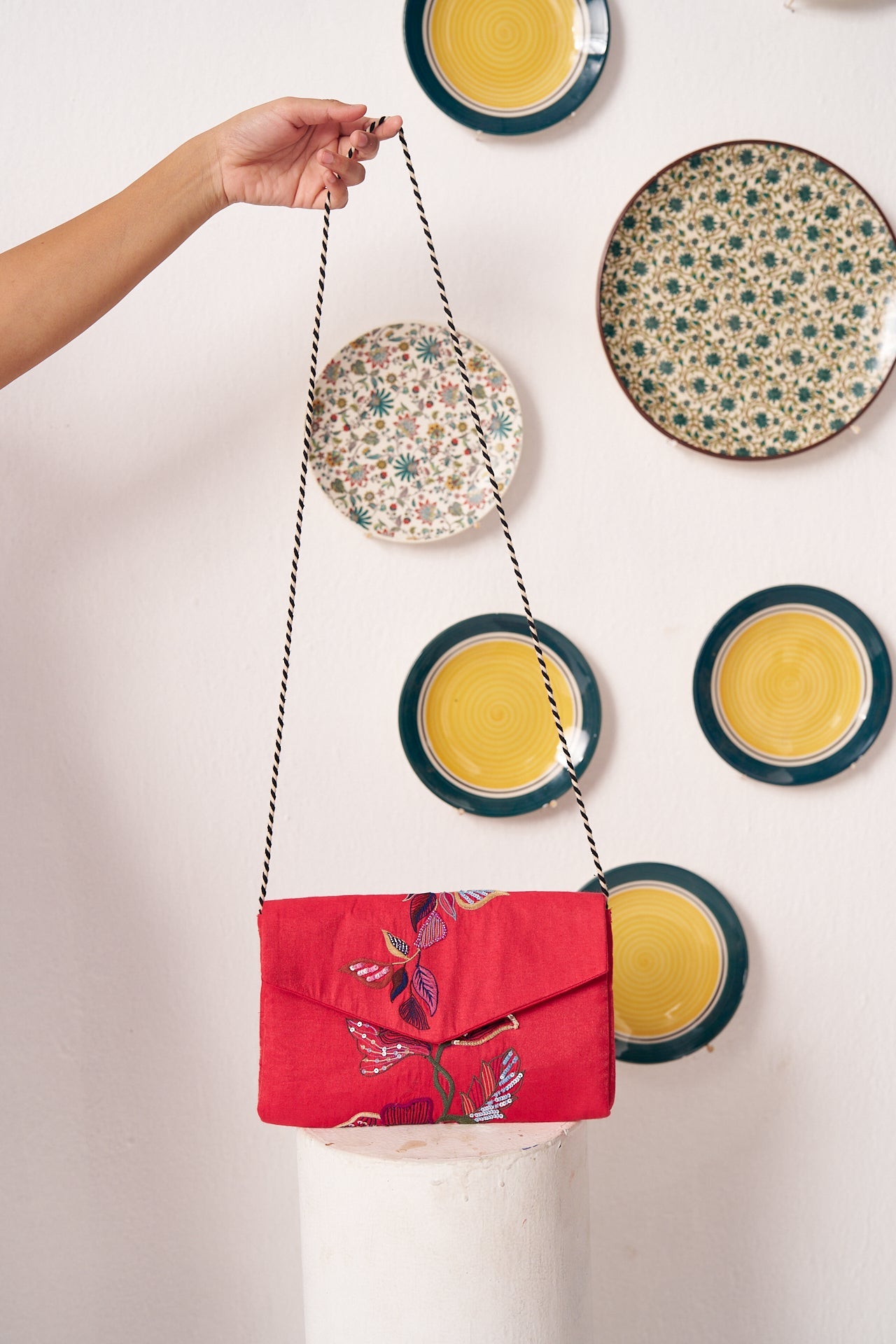 Red Front and Back Floral Embroidered Sling Bag - Western Era for women
