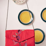 Red Front and Back Floral Embroidered Sling Bag - Western Era for women