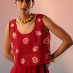 Red Mesh Crop Top with Inner Crop Top and pleated shorts - 3 Piece set - Western Era Co - ord set for women