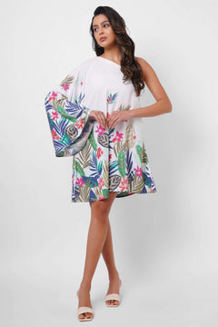 Resort Wear One Shoulder Floral Print Short Dress