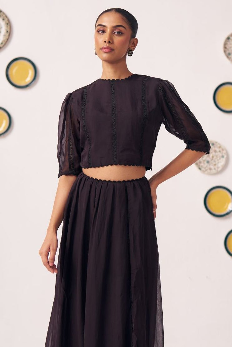 Reva Black Crop Top WIth Lace Embellishment - Western Era Tops for women