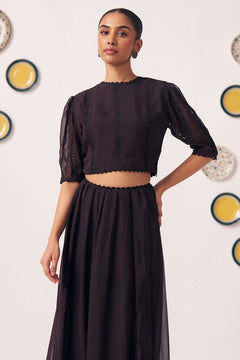 Reva Black Crop Top WIth Lace Embellishment - Western Era Tops for women