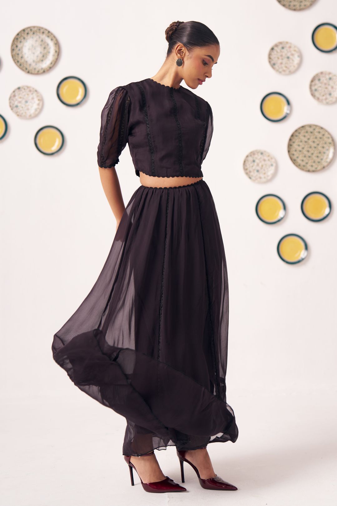 Reva Black Crop Top WIth Lace Embellishment - Western Era Tops for women