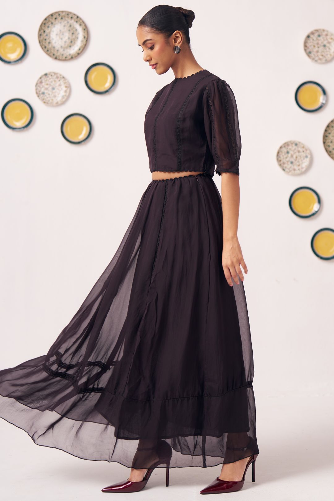 Reva Black Crop Top WIth Lace Embellishment - Western Era Tops for women