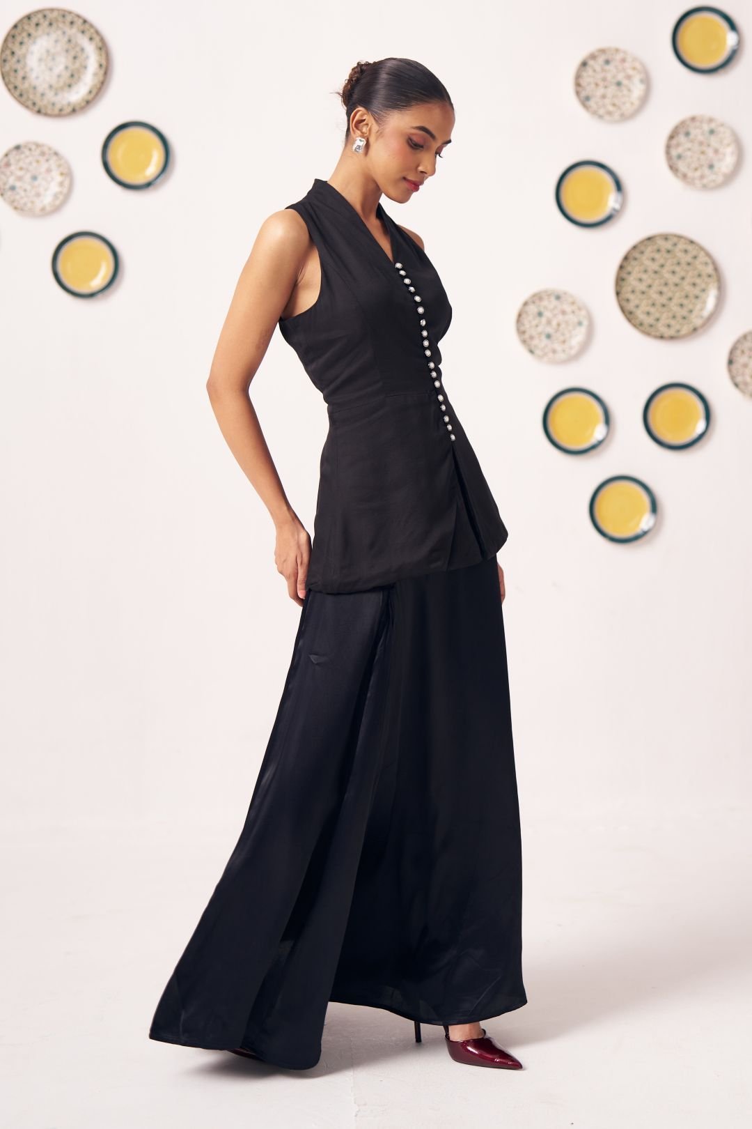 Riana Black Pearl Button Top - Western Era Tops for women