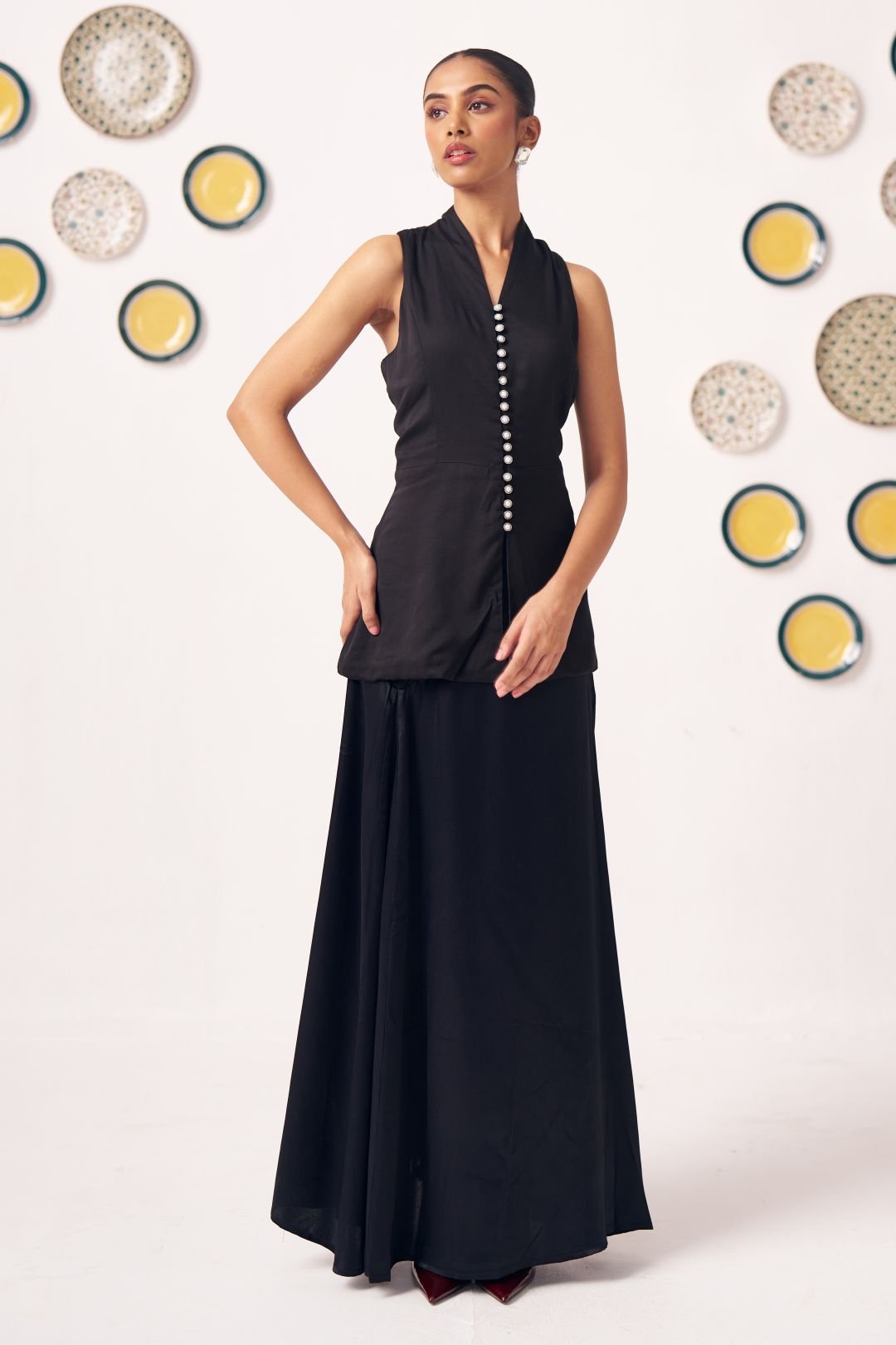 Riana Black Pearl Button Top - Western Era Tops for women