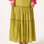Rivaya Flared Lime Green Skirt - Western Era Bottoms for women