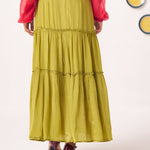 Rivaya Flared Lime Green Skirt - Western Era Bottoms for women