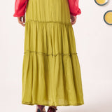 Rivaya Flared Lime Green Skirt - Western Era Bottoms for women