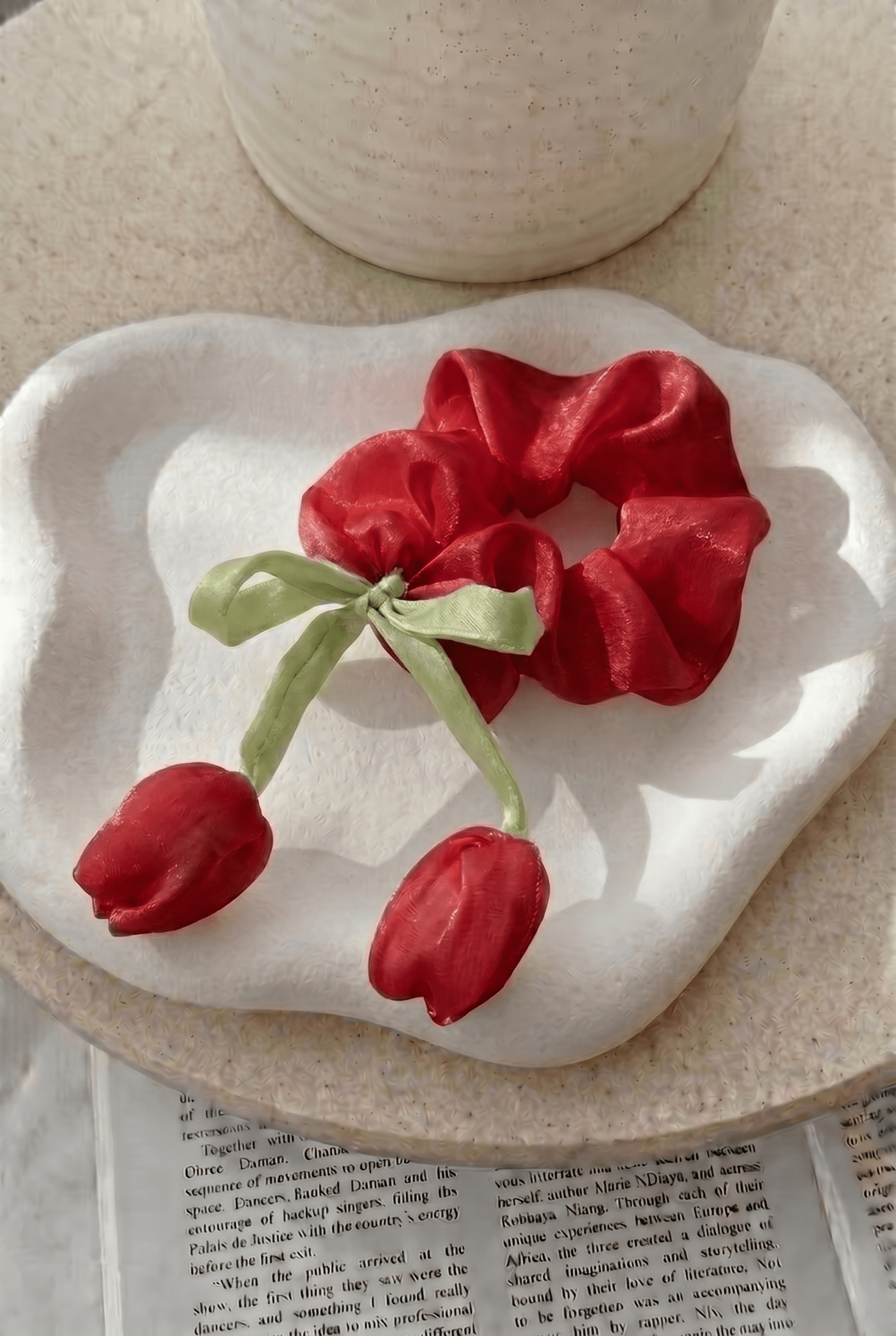 Ruby Tulip Satin Silk Scrunchie - Western Era Accessories for women