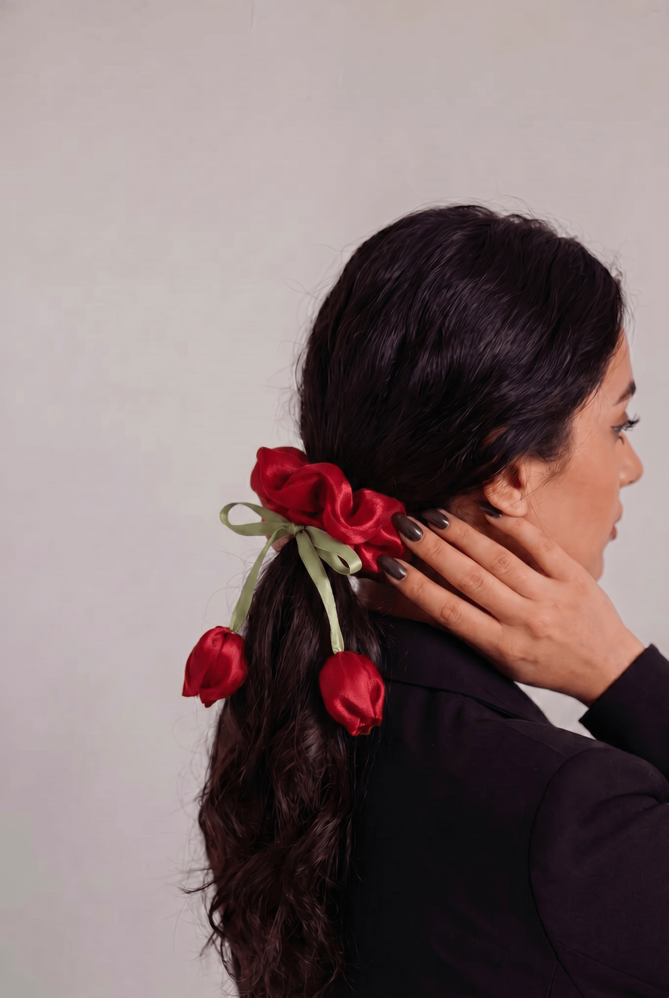 Ruby Tulip Satin Silk Scrunchie - Western Era Accessories for women