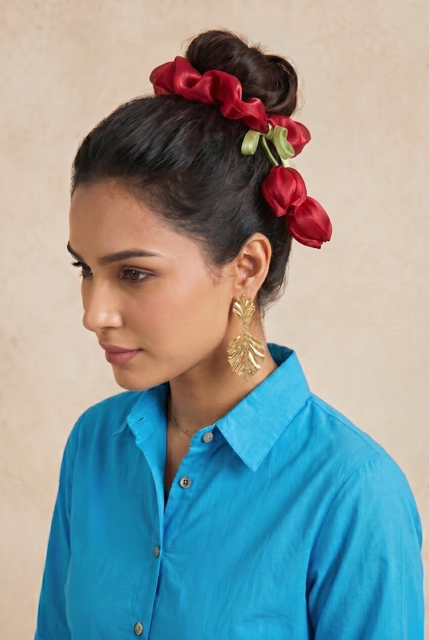 Ruby Tulip Satin Silk Scrunchie - Western Era Accessories for women