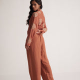 Rust Baggy Trouser With Flared Waist And Elastic Draw Strings - Western Era Bottoms for women