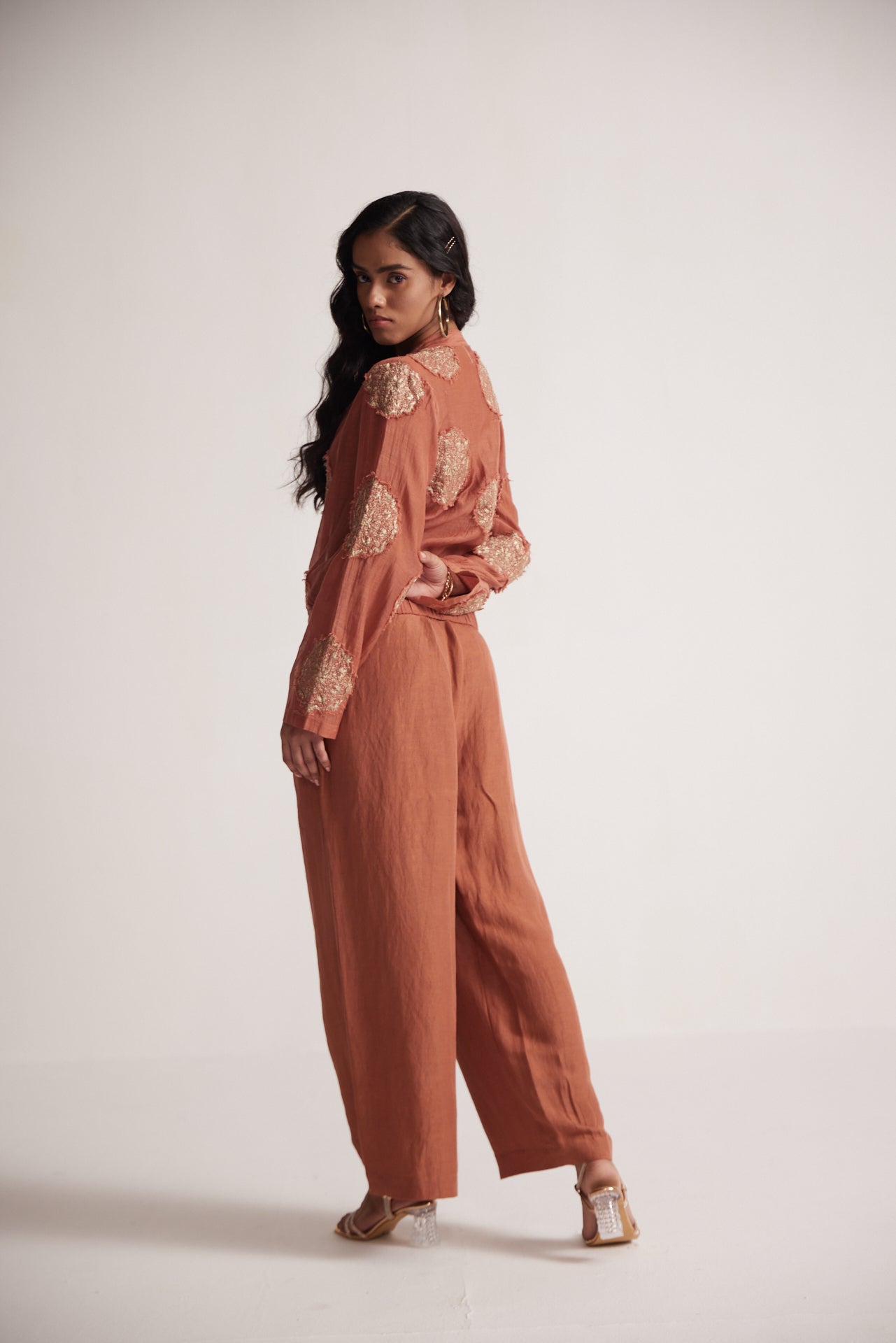 Rust Baggy Trouser With Flared Waist And Elastic Draw Strings - Western Era Bottoms for women