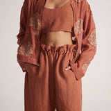 Rust Baggy Trouser With Flared Waist And Elastic Draw Strings - Western Era Bottoms for women