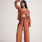 Rust Baggy Trouser With Flared Waist And Elastic Draw Strings - Western Era Bottoms for women