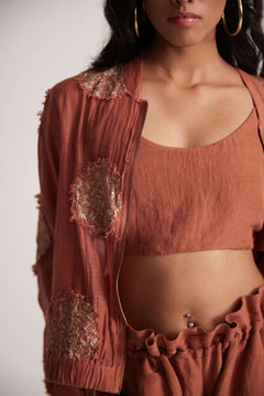 Rust Crop Top With Adjuster Strap and Elasticated Back - Western Era Tops for women