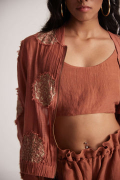 Rust Crop Top With Adjuster Strap and Elasticated Back