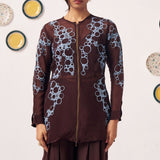Sable Chocolate Brown Embroidered Jacket & Flared Pants Co - Ord Set - Western Era Co - ord set for women