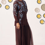 Sable Chocolate Brown Embroidered Jacket & Flared Pants Co - Ord Set - Western Era Co - ord set for women