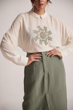 Sage Green Skirt With Front Slit and Side Pocket