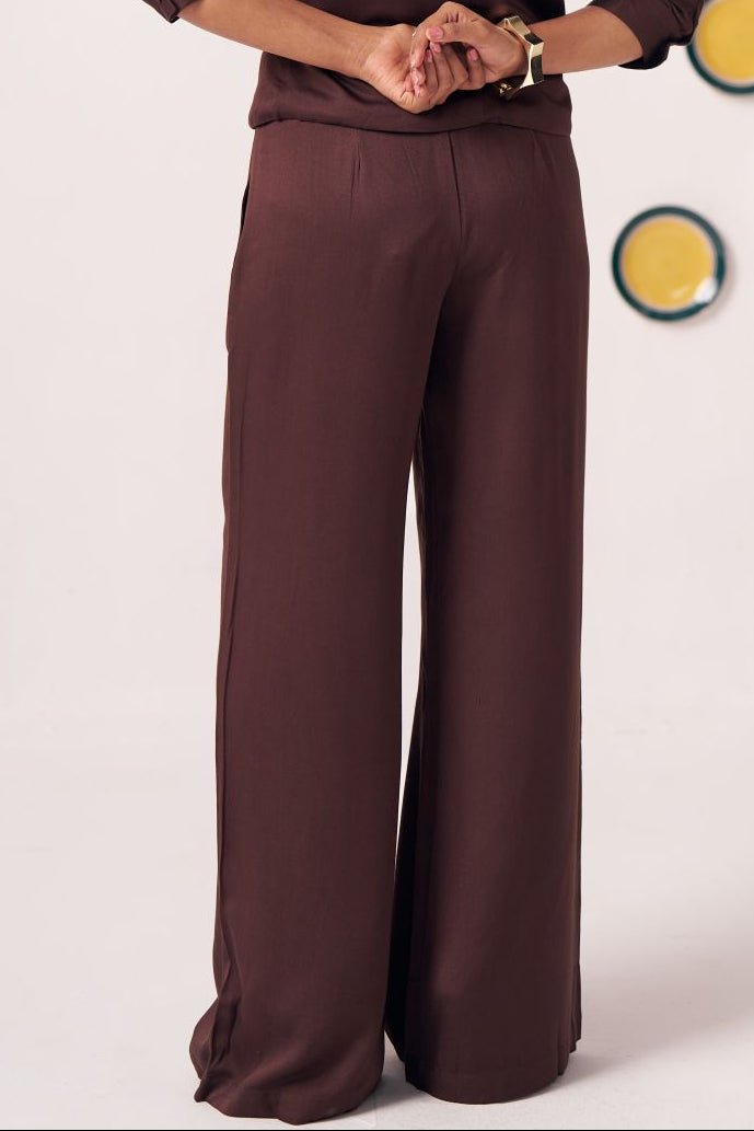 Saira Chocolate Brown Wide - Leg Pants - Western Era trousers for women