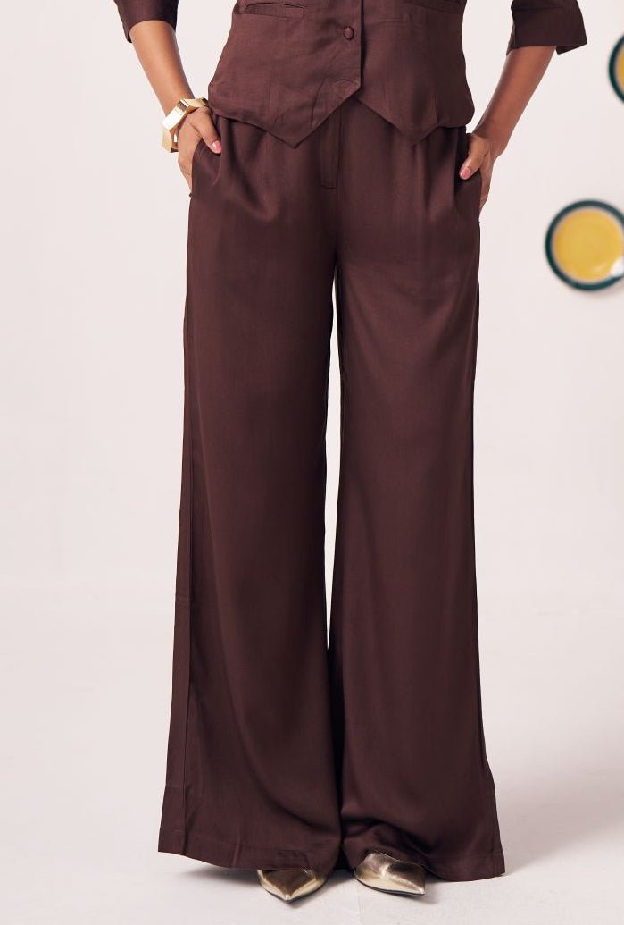 Saira Chocolate Brown Wide - Leg Pants - Western Era trousers for women