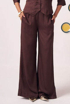 Saira Chocolate Brown Wide - Leg Pants - Western Era trousers for women