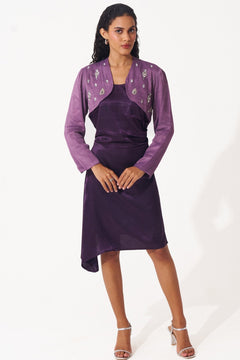 Satin Dress With Embellished Crop Jacket - Western Era Dresses for women