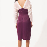 Satin dress with ruched organza sleeves - Western Era Dresses for women