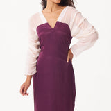 Satin dress with ruched organza sleeves - Western Era Dresses for women